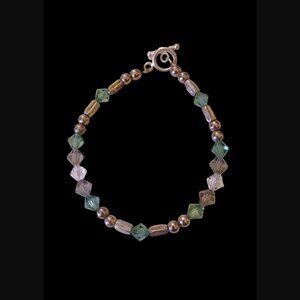 925 Sterling Silver Multi Color Beads Made With Swarovski Crystal 7" Bracelet